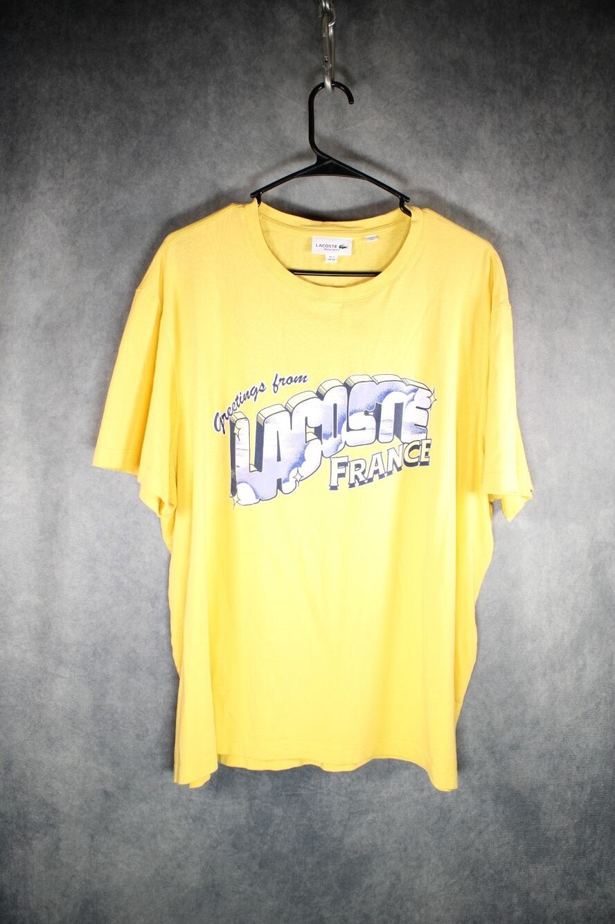 Lacoste Graphic T-Shirt Mens 2XL Yellow Greetings From France Regular Fit
